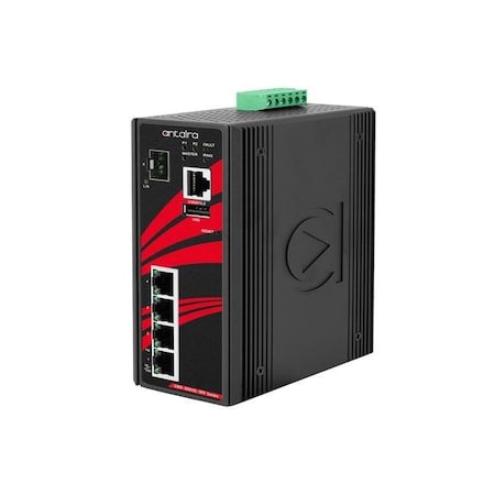 Antaira 5-Port Industrial Gigabit Light Layer 3 Managed Ethernet Switch, w/4-10/100/1000Tx + 1-100/1000 SFP LMX-0501G-SFP-T-V2